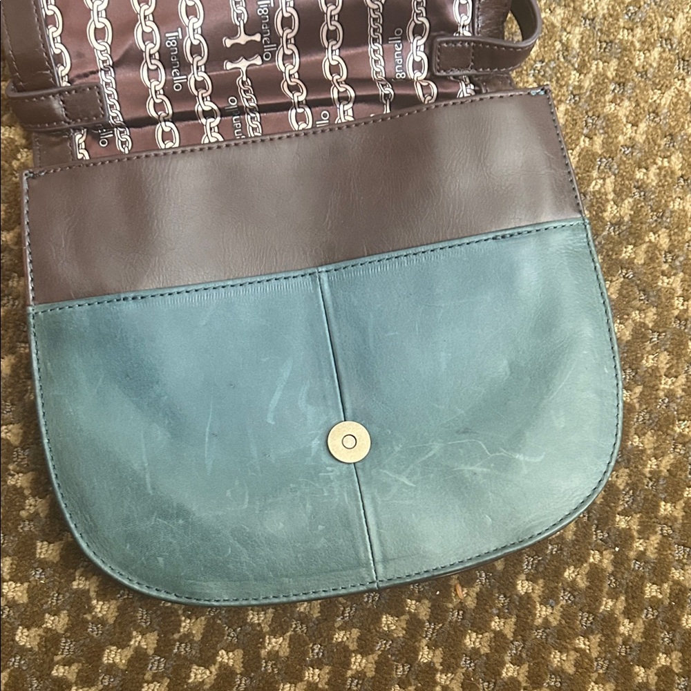 Tignanello Green Leather Crossbody Bag with Braided Trim - Picture 7 of 8